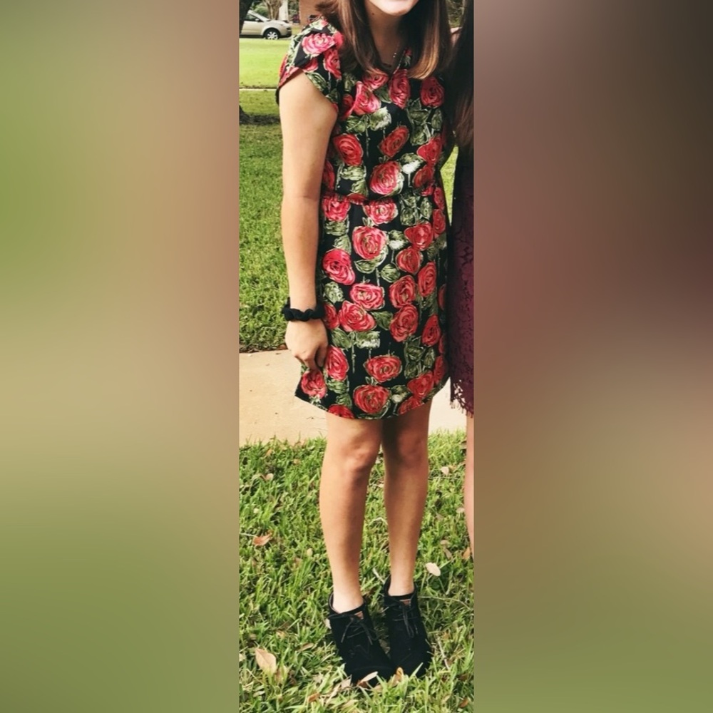 Annabella Black Dress with Red and Green Accents